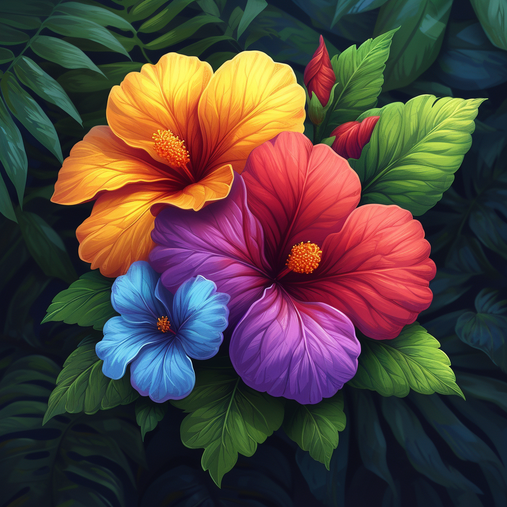 Three Bright Tropical Flowers Diamond Art Kit
