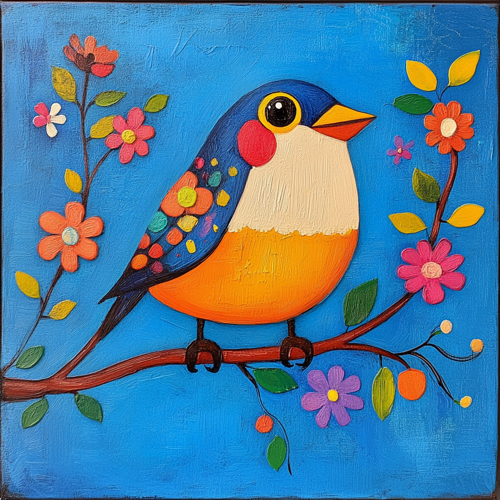 Little Bird Flowers Folk Art Diamond Art Kit