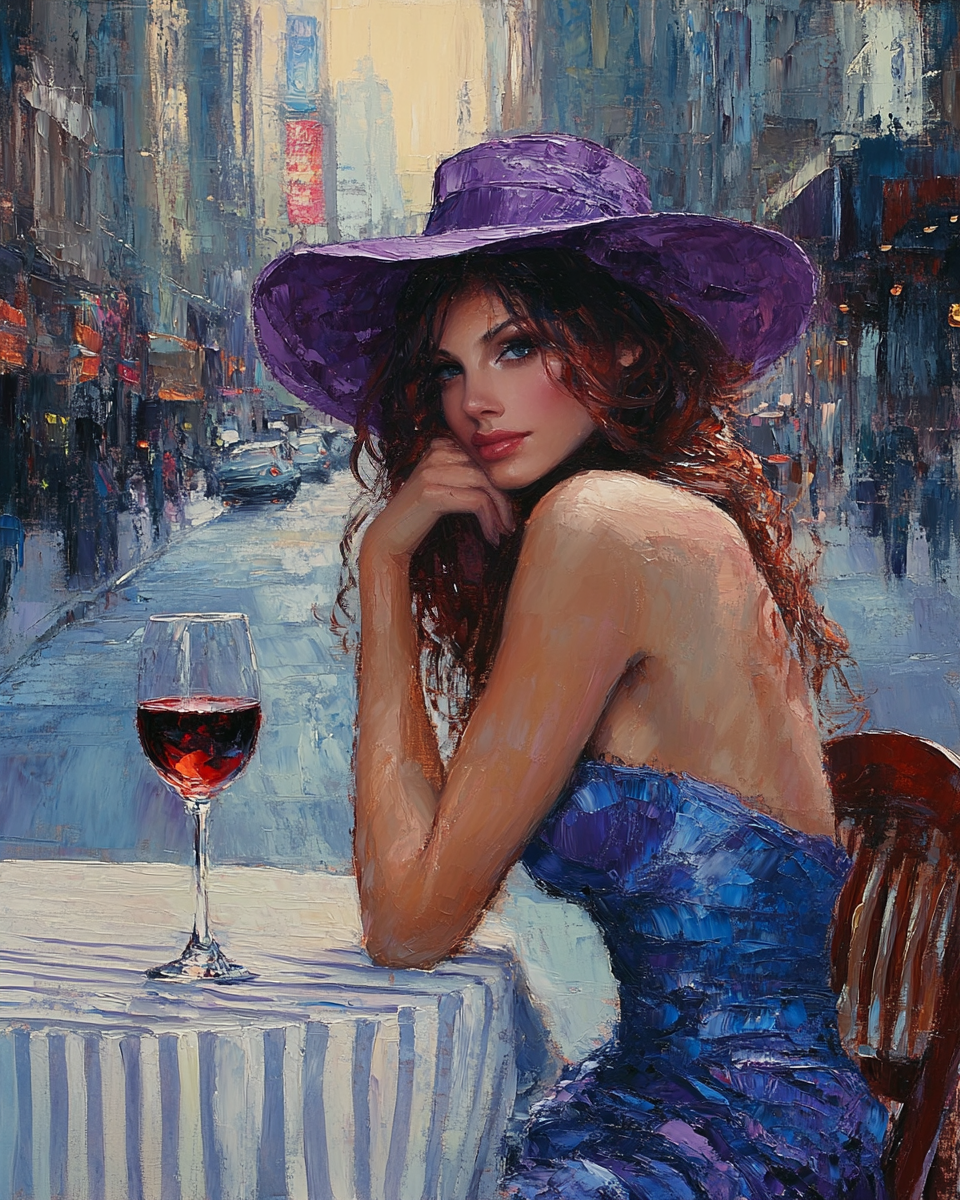 Blue Dress Purple Hat Woman Diamond Art Kit
