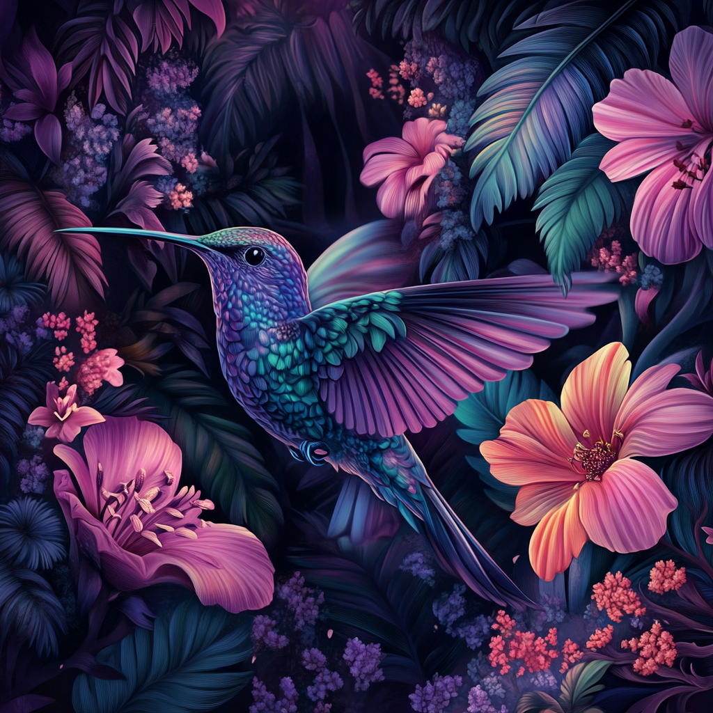 Purple Teal Hummingbird Diamond Art Kit