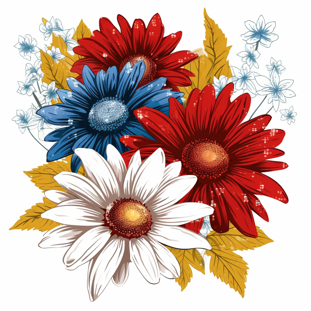 Red White Blue Daisies Diamond Art Kit