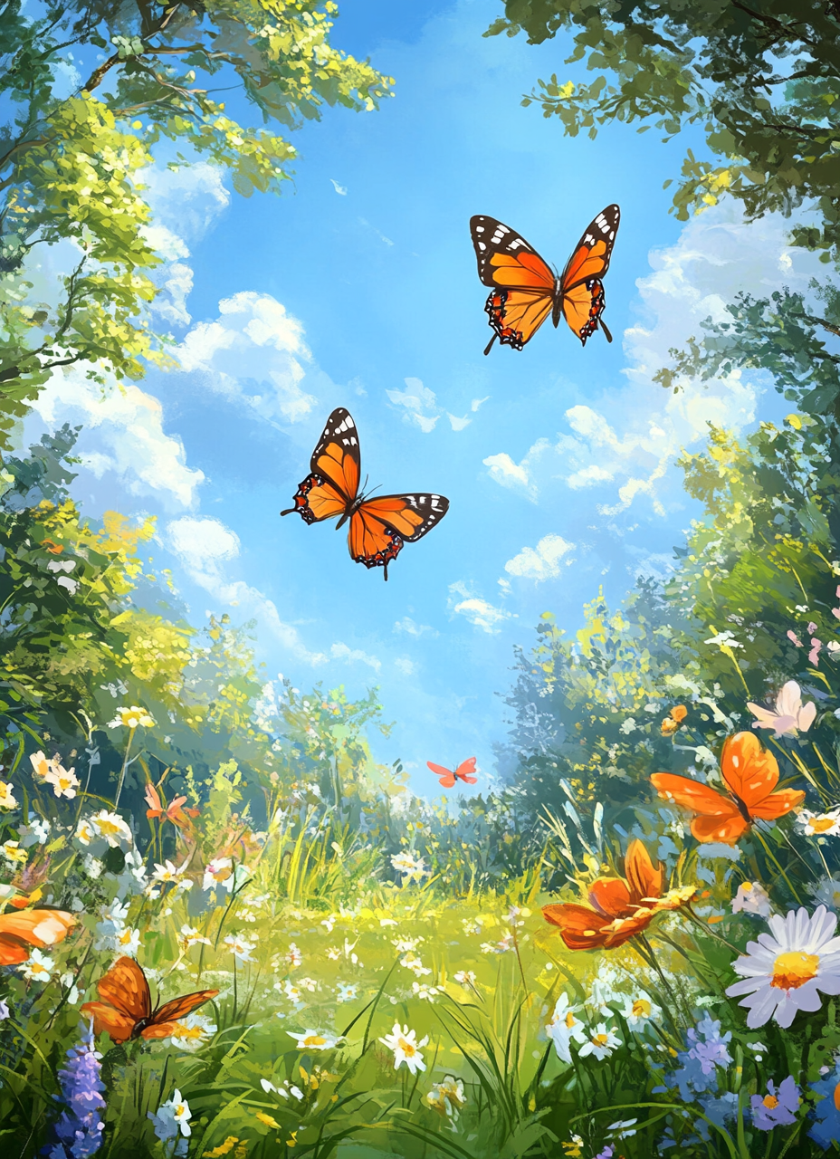 Two Flying Orange Butterflies Diamond Art Kit