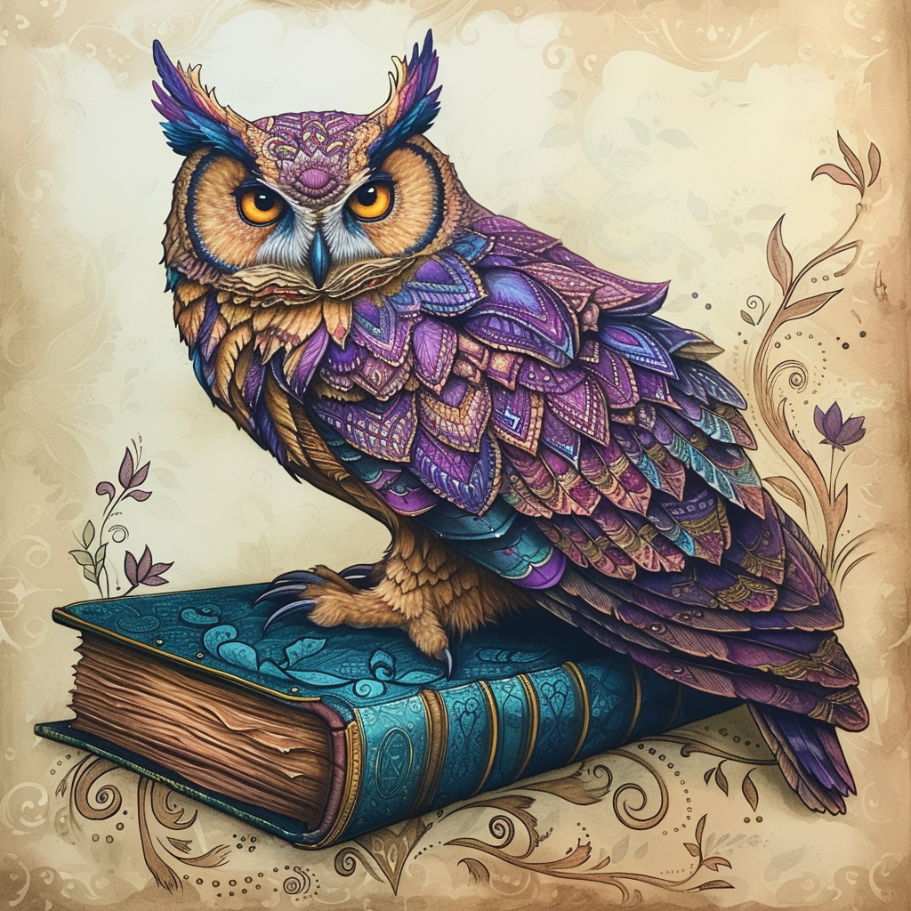 Purple Abstract Feather Owl Diamond Art Kit