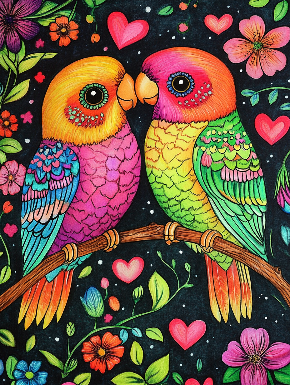 Two Cartoon Birds In Love Diamond Art Kit
