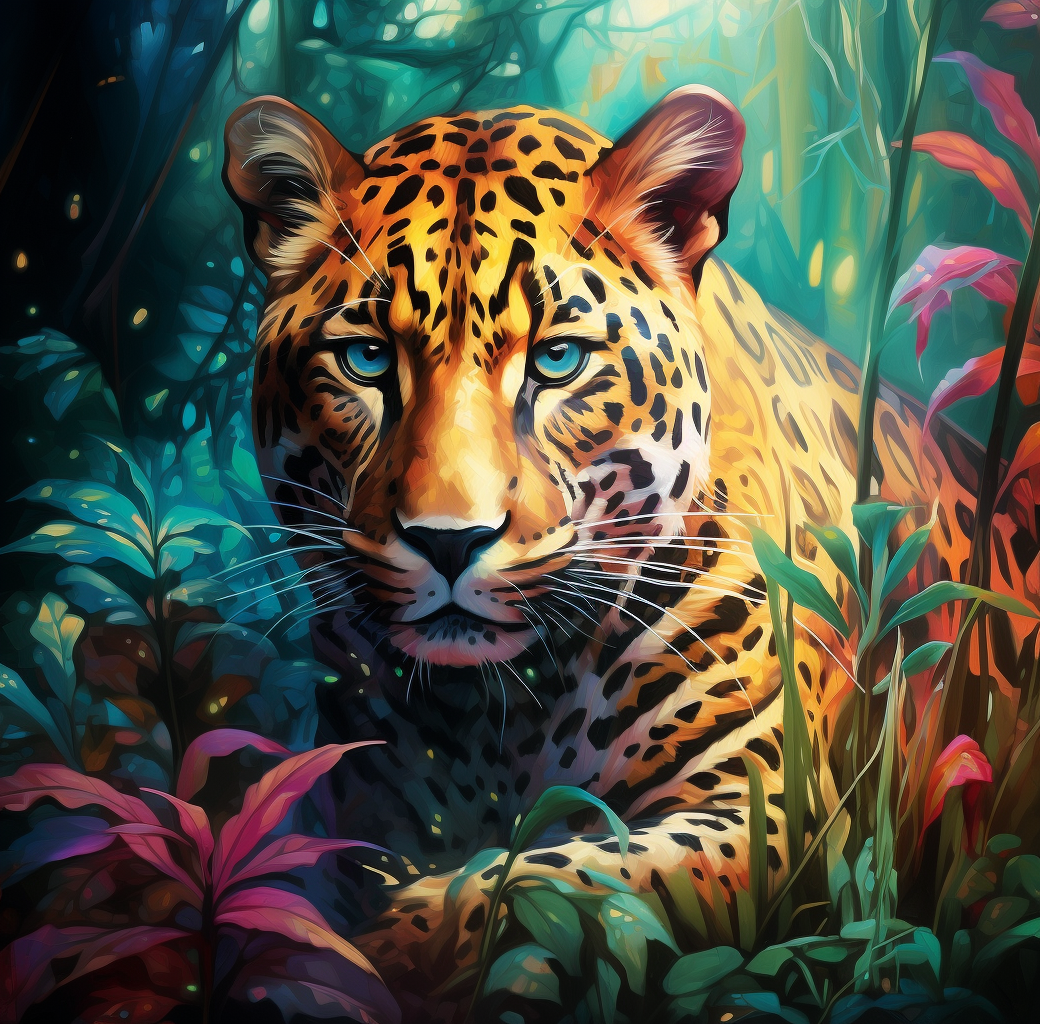 Leopard In Jungle Plants Diamond Art Kit