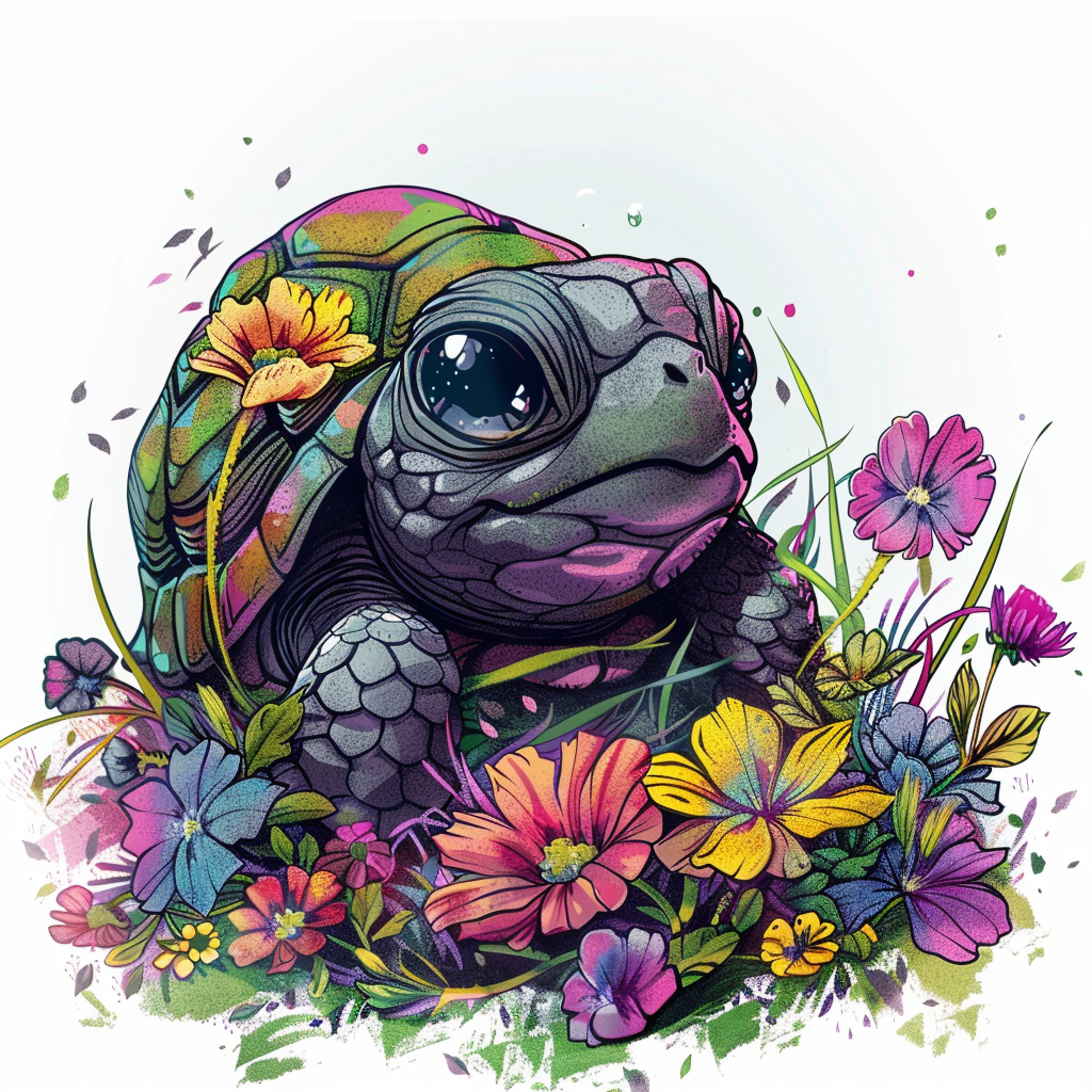 Turtle And Flower Watercolor Diamond Art Kit