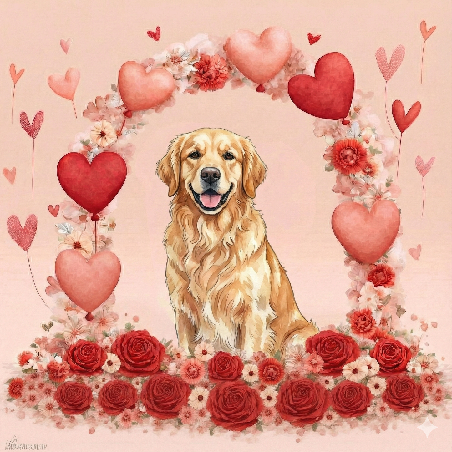 Happy Valentines Day Golden Retriever Diamond Art Kit