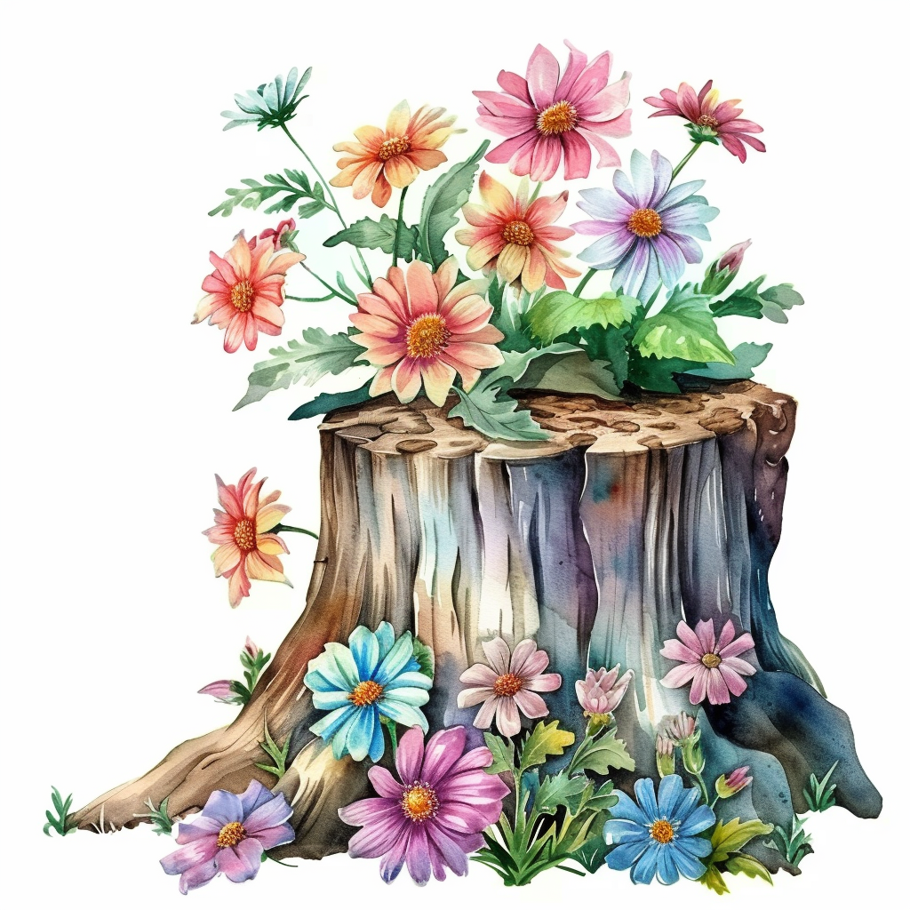Tree Stump Flowers Diamond Art Kit