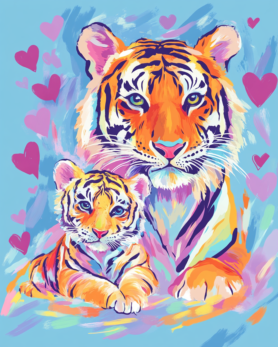 Abstract Tigers Hearts Diamond Art Kit