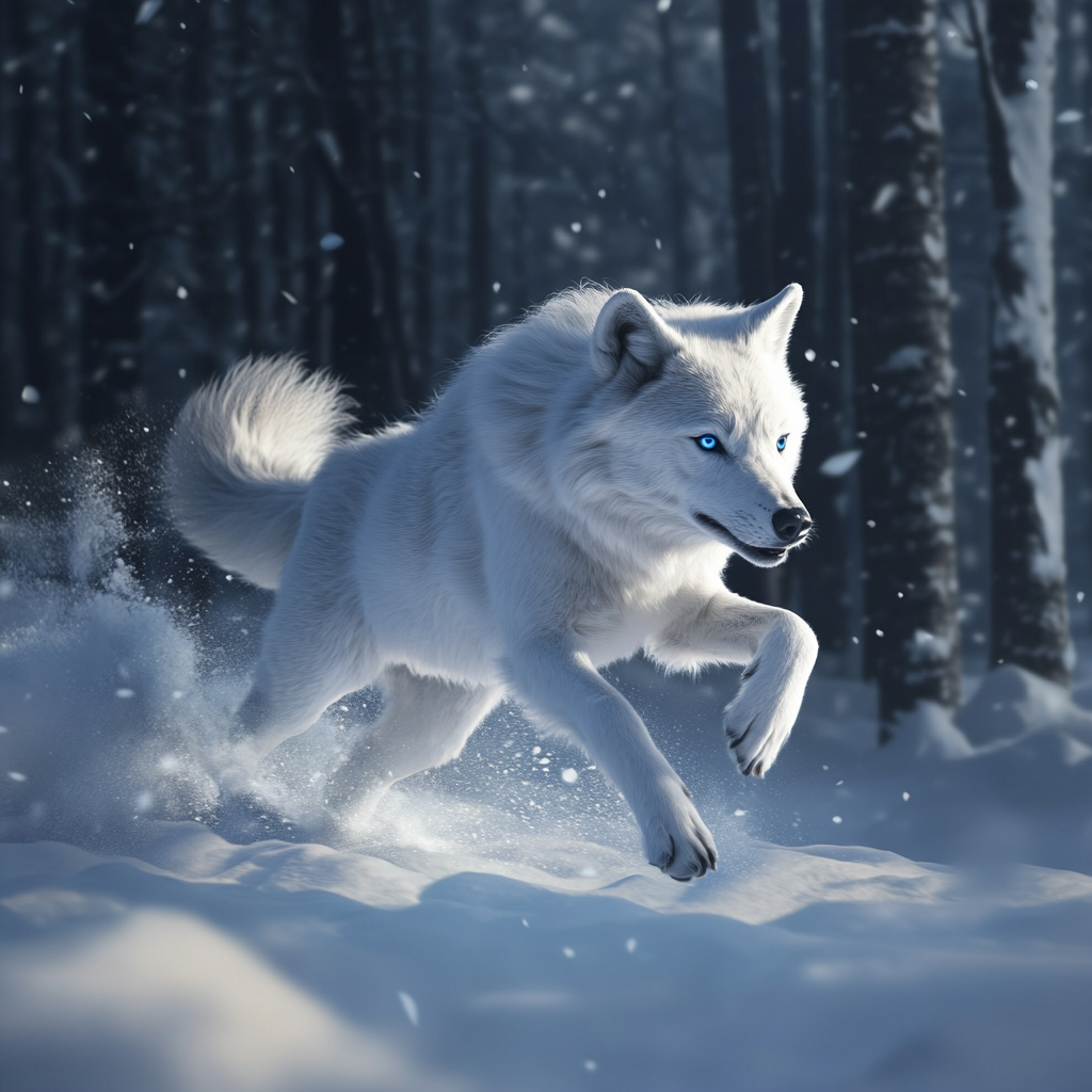Running White Forest Wolf Diamond Art Kit