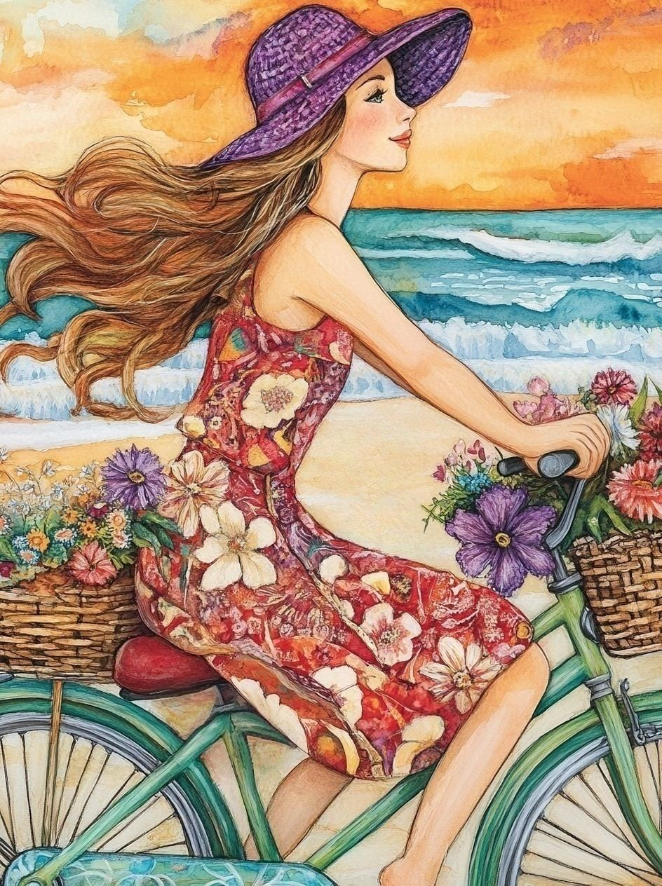 Flower Bike Beach Diamond Art Kit