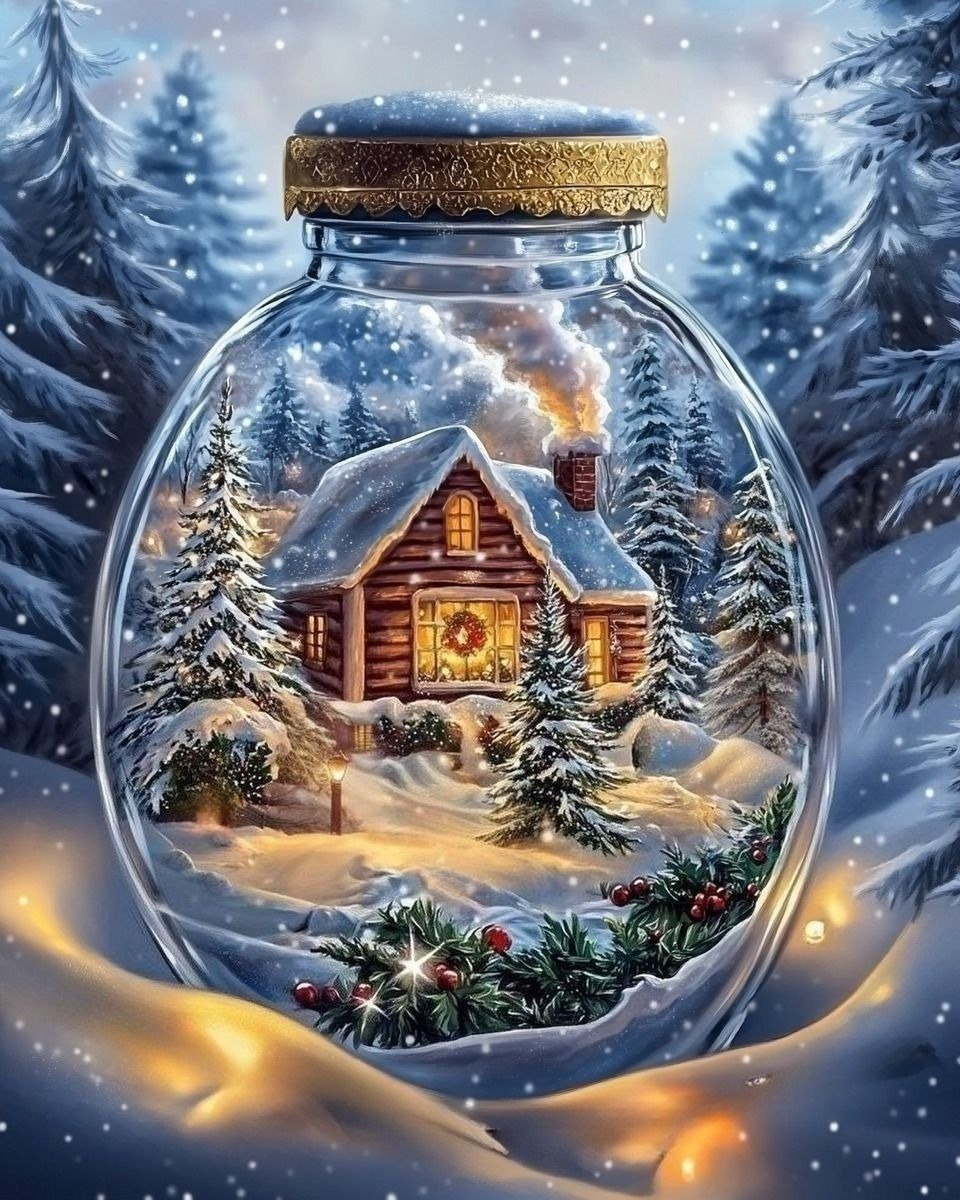 Christmas Cabin In A Jar Diamond Art Kit