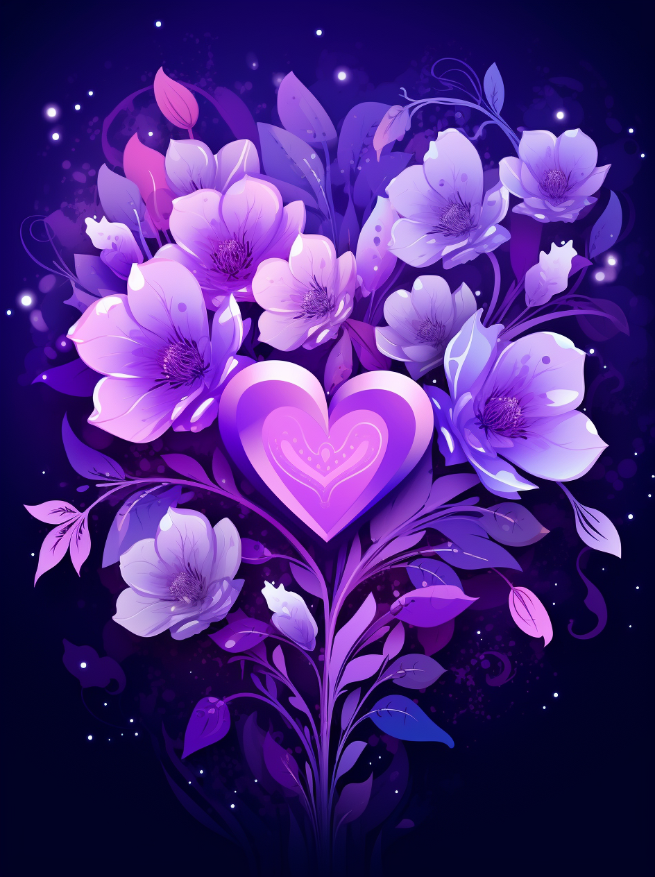 Light Purple Flowers And Heart Diamond Art Kit