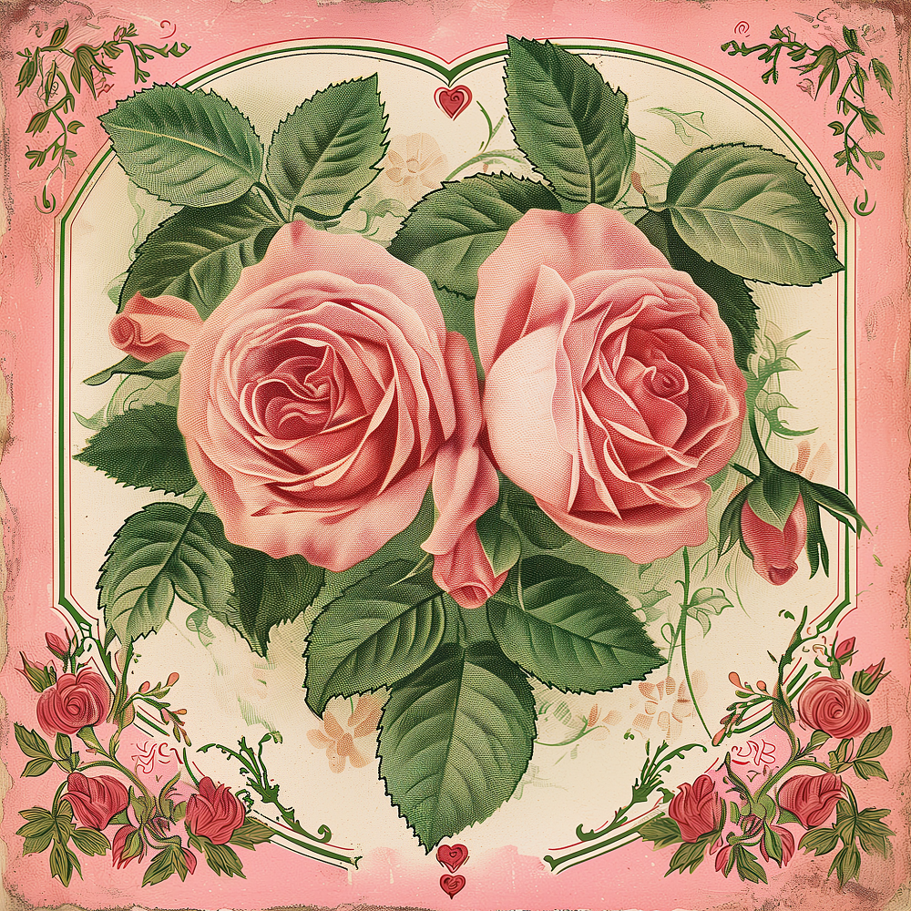 Pink Roses And Leaves Square Diamond Art Kit