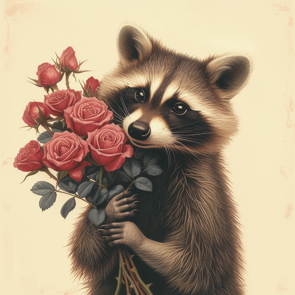 Raccoon And Roses Diamond Art Kit