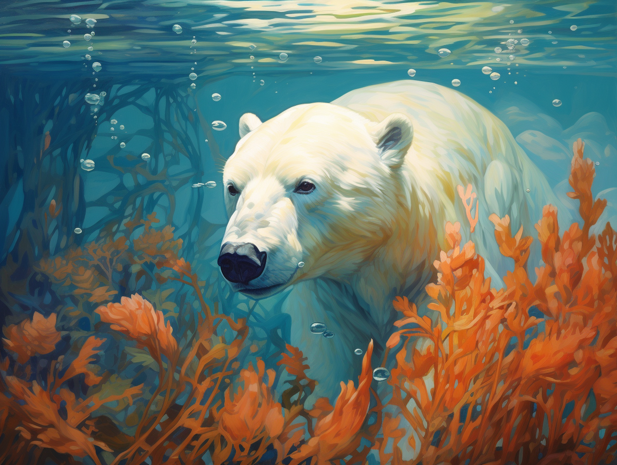 Orange Water Plants Polar Bear Diamond Art Kit