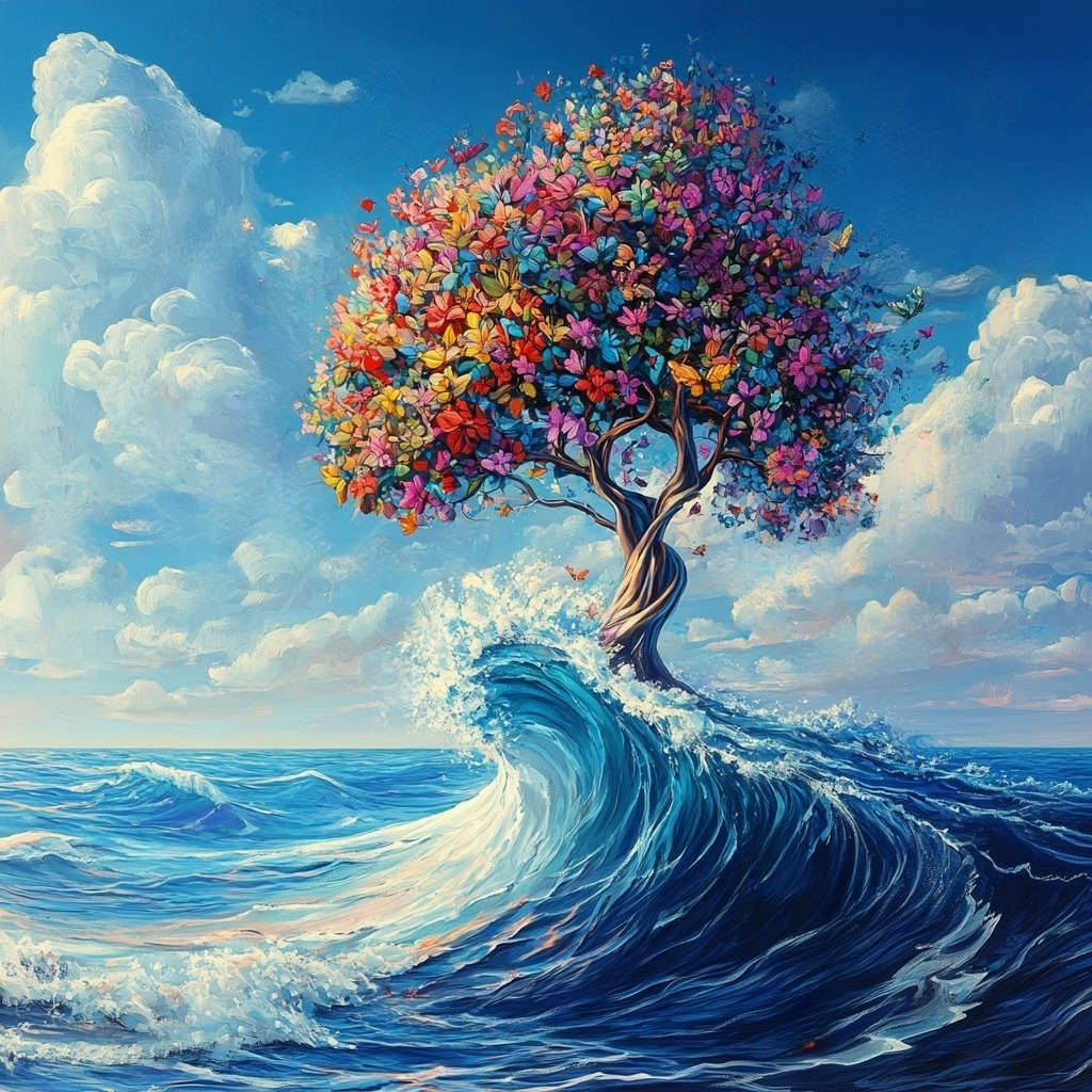 High Wave Flower Trees Diamond Art Kit