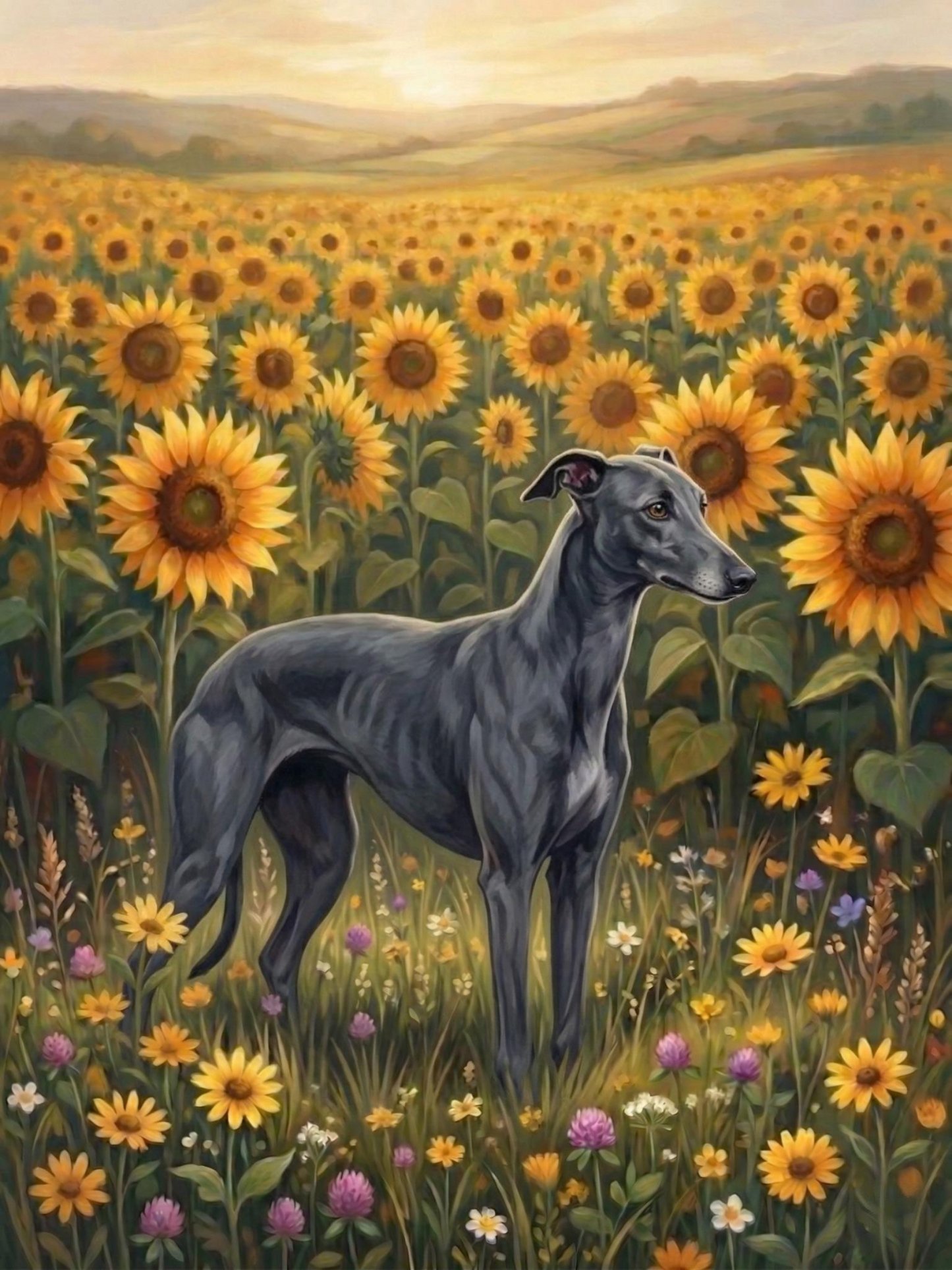 Sunflower Field Greyhound Diamond Art Kit