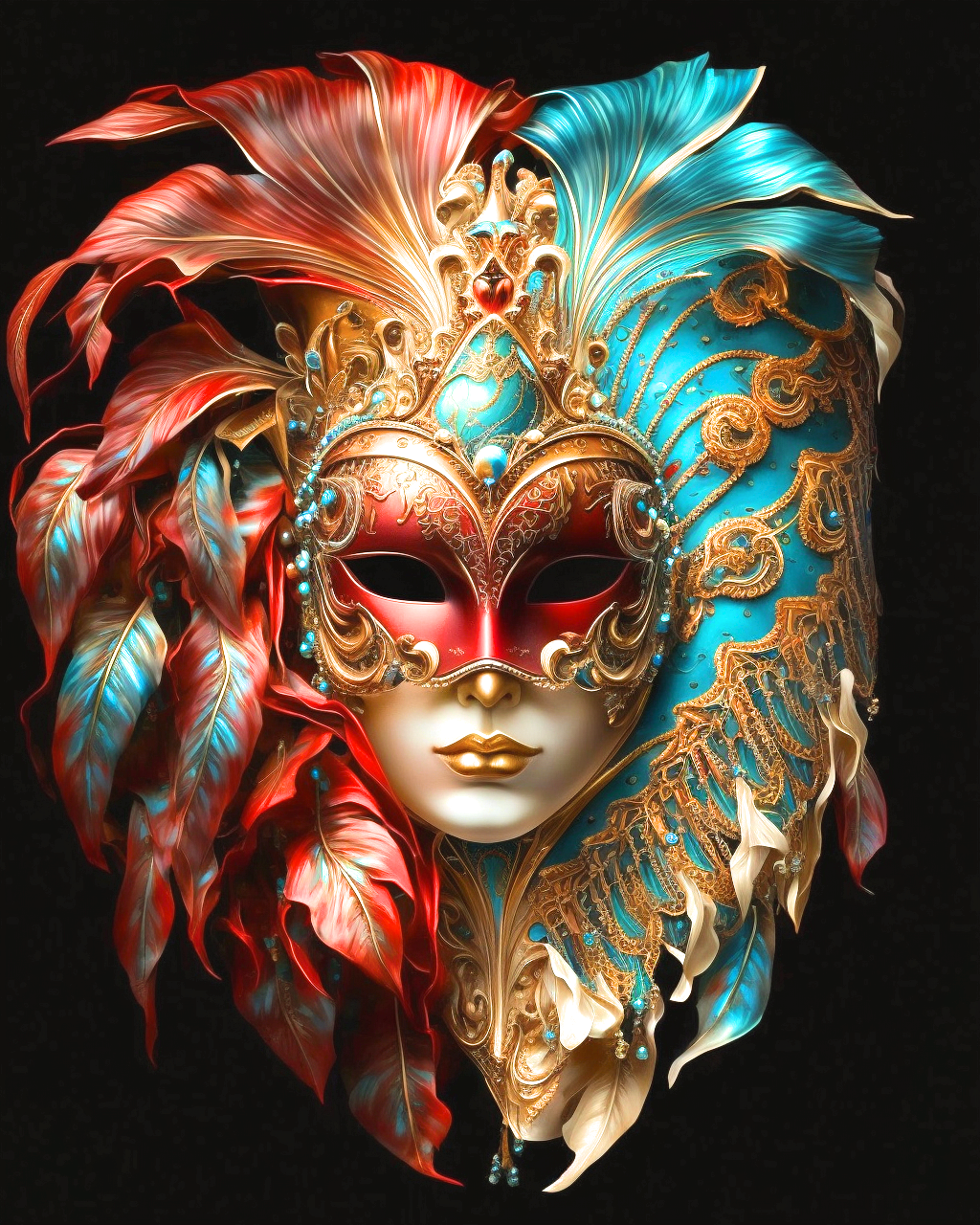 Burgundy And Teal Mask Diamond Art Kit