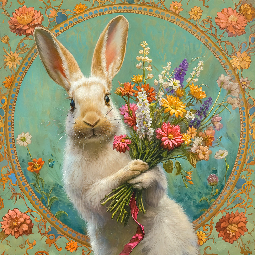 Flower Bouquet Rabbit Diamond Art Kit