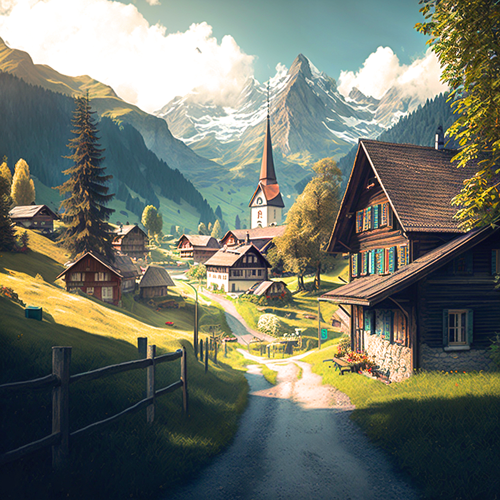 Green Grass Mountain Village Diamond Art Kit