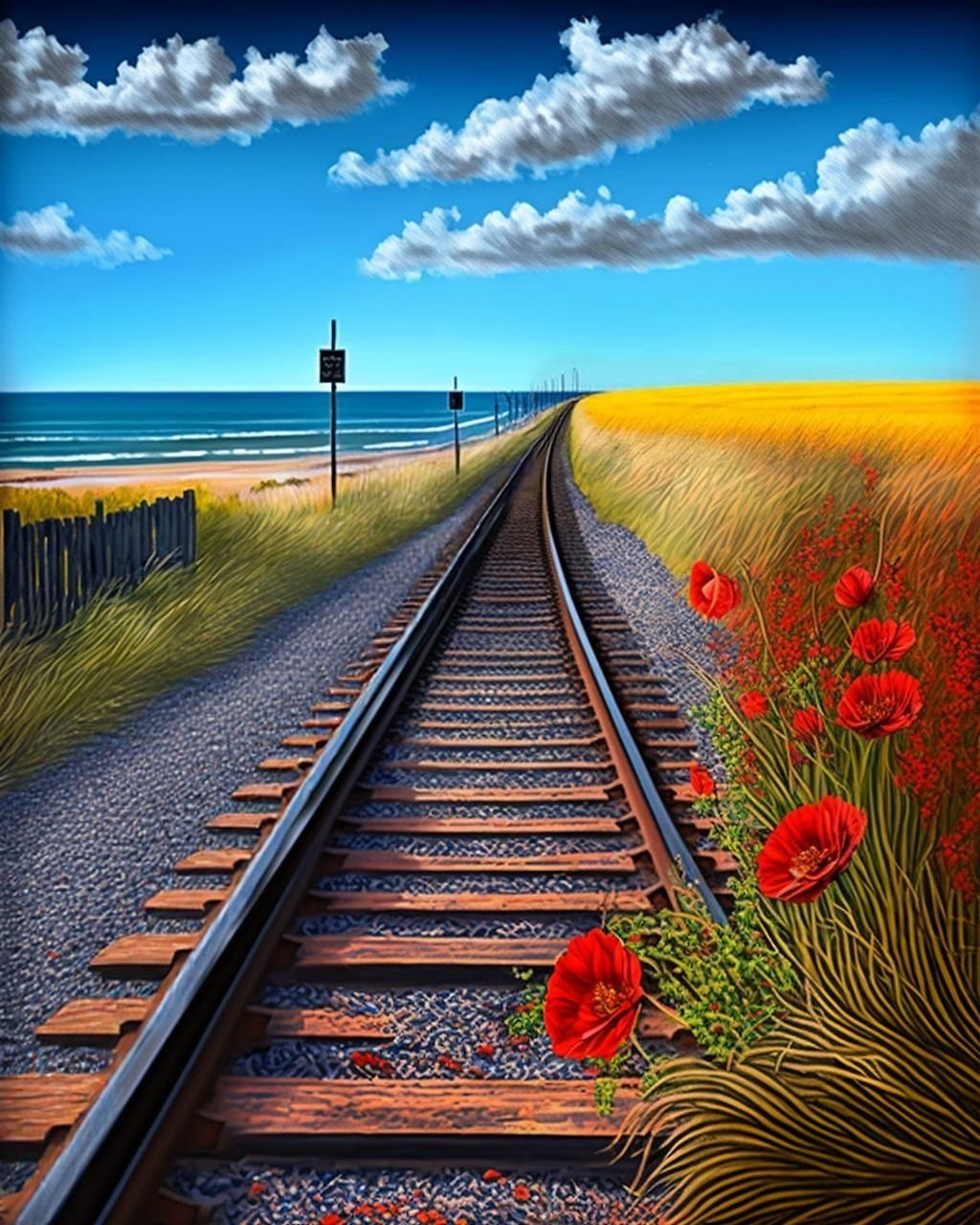 Beach Train Tracks Diamond Art Kit