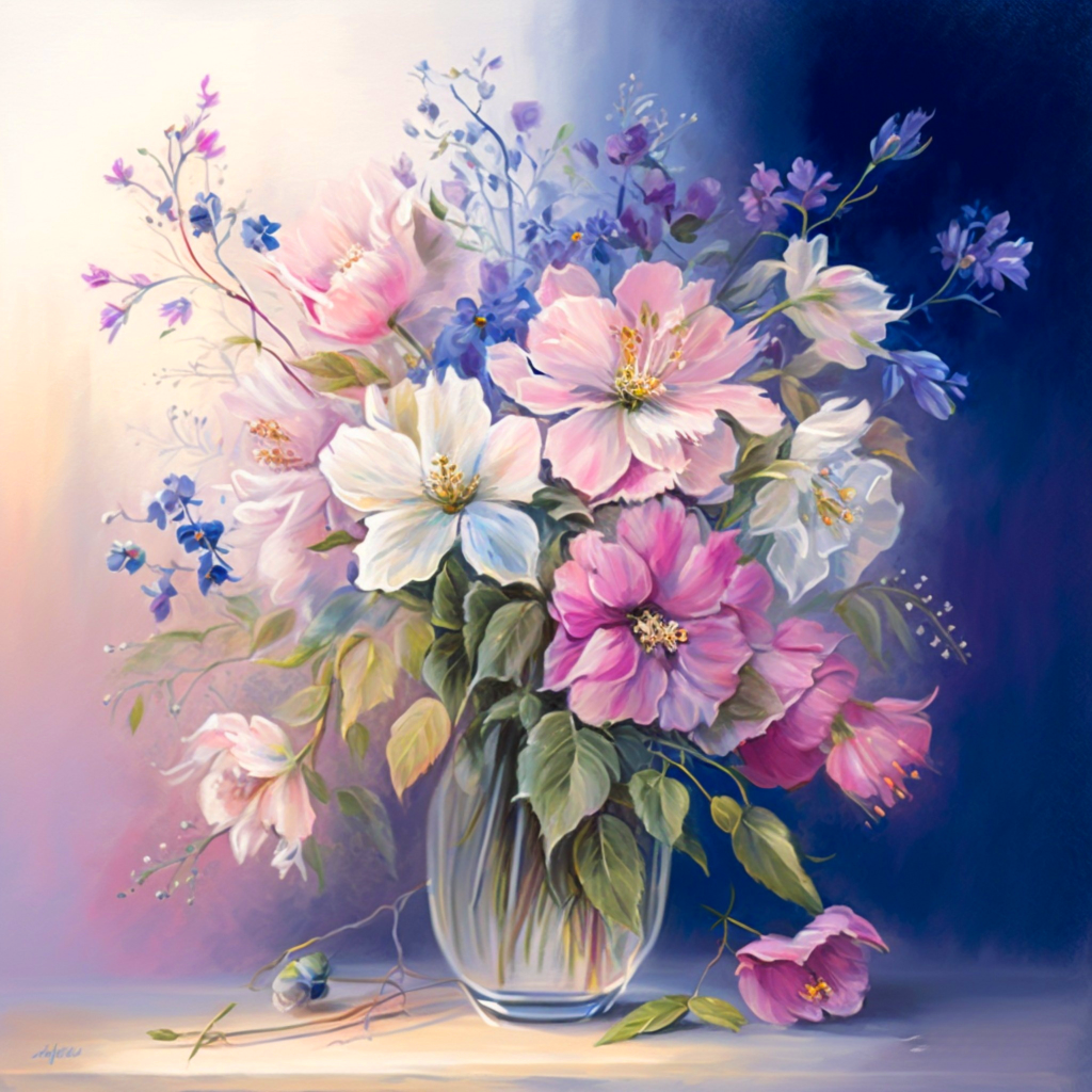 Pastel Color Flower Bouquet Diamond Art Kit