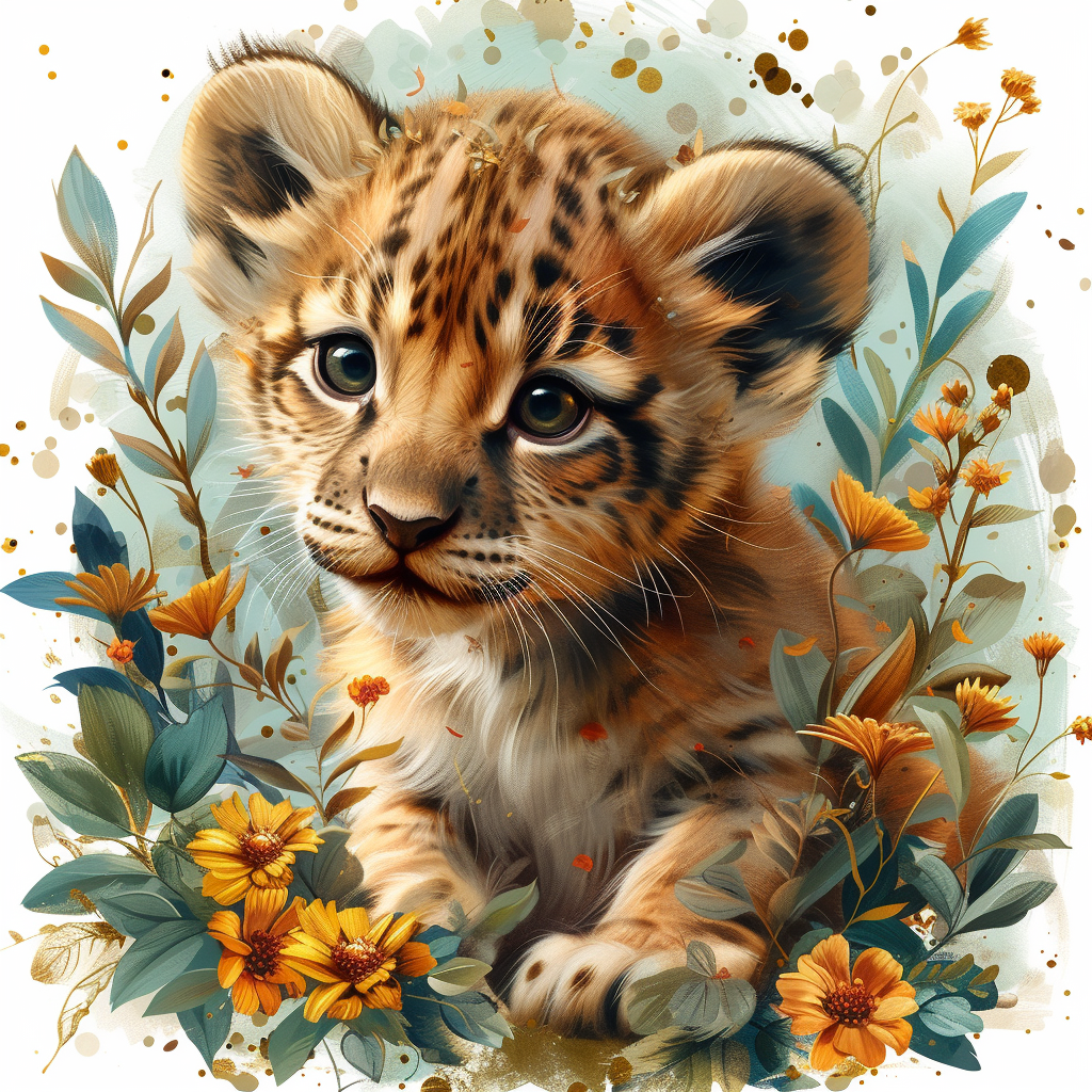 Leopard Cub Flowers Diamond Art Kit