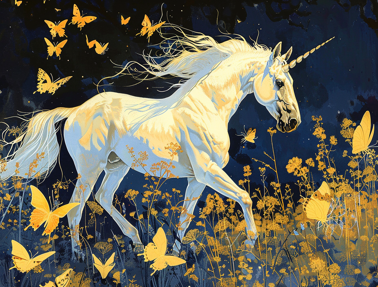 Yellow Butterflies White Unicorn Diamond Art Kit