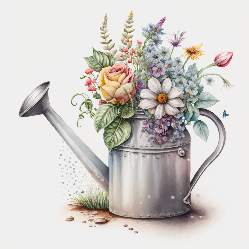 Silver Watering Can Flowers Diamond Art Kit