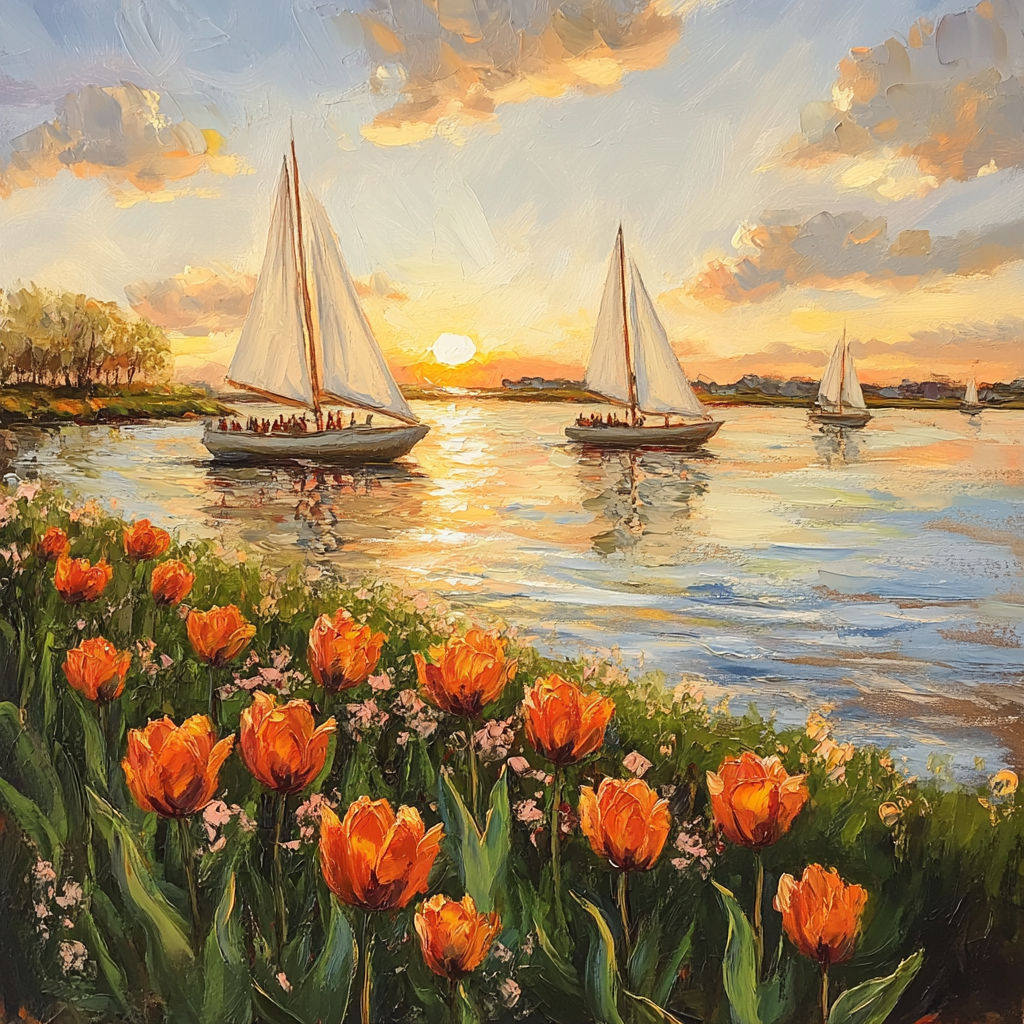 Sailboats Lake Tulips Diamond Art Kit