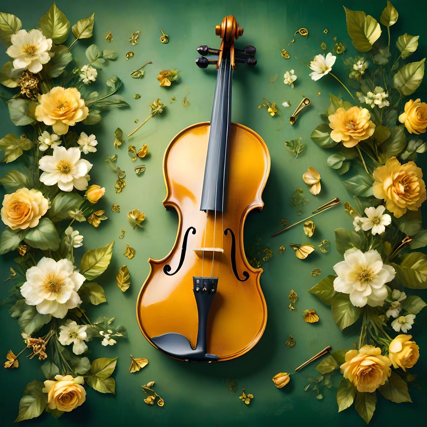 Violin In Yellow Flowers Diamond Art Kit