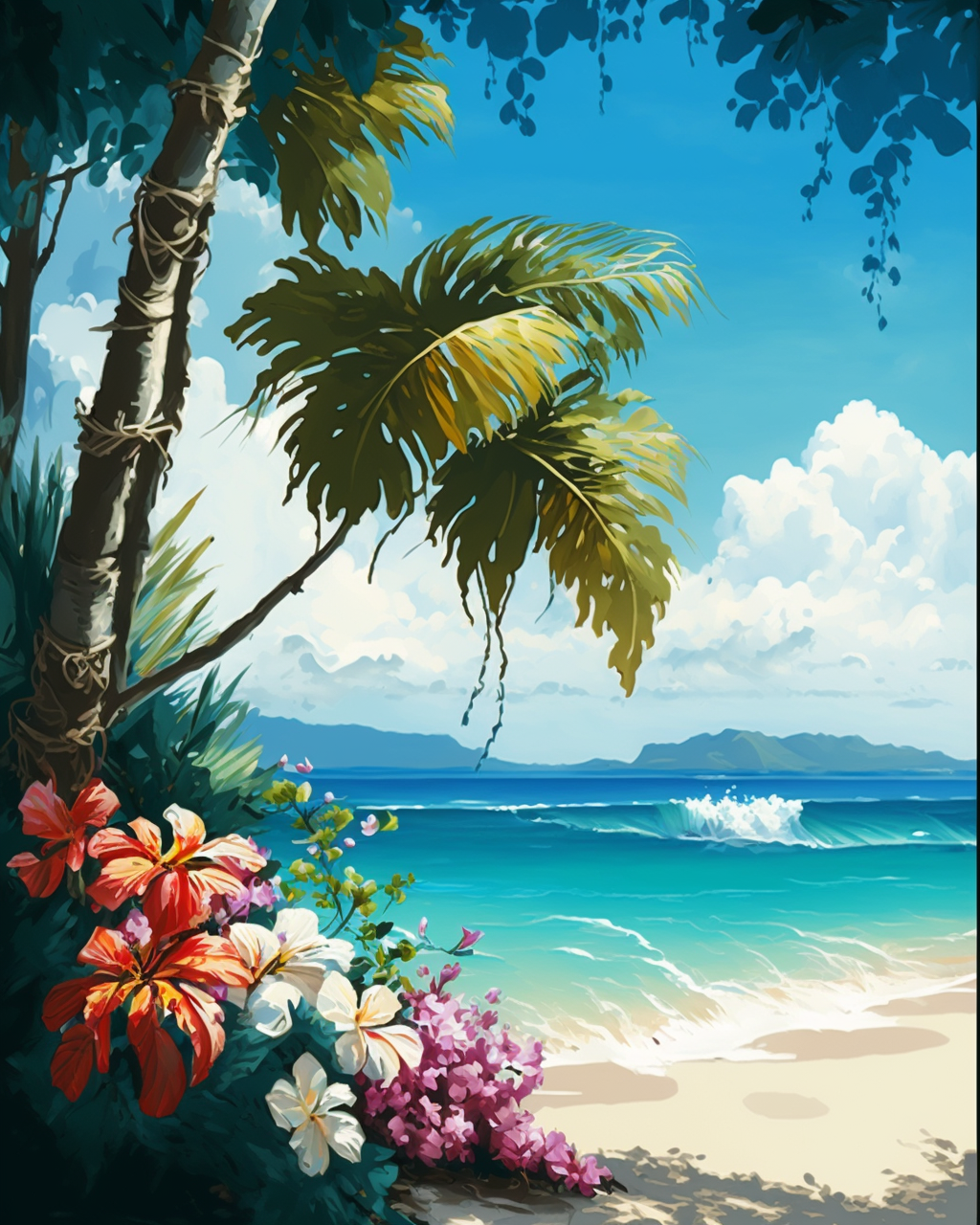 Palm Tree Branch Beach Diamond Art Kit