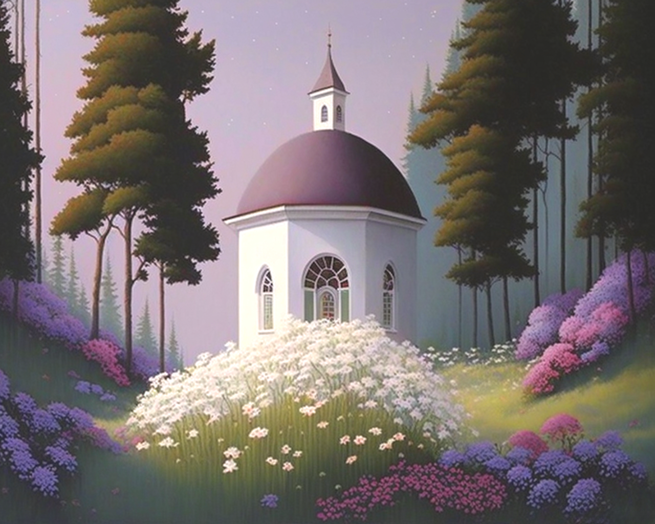 White Flower Church Steeple Diamond Art Kit