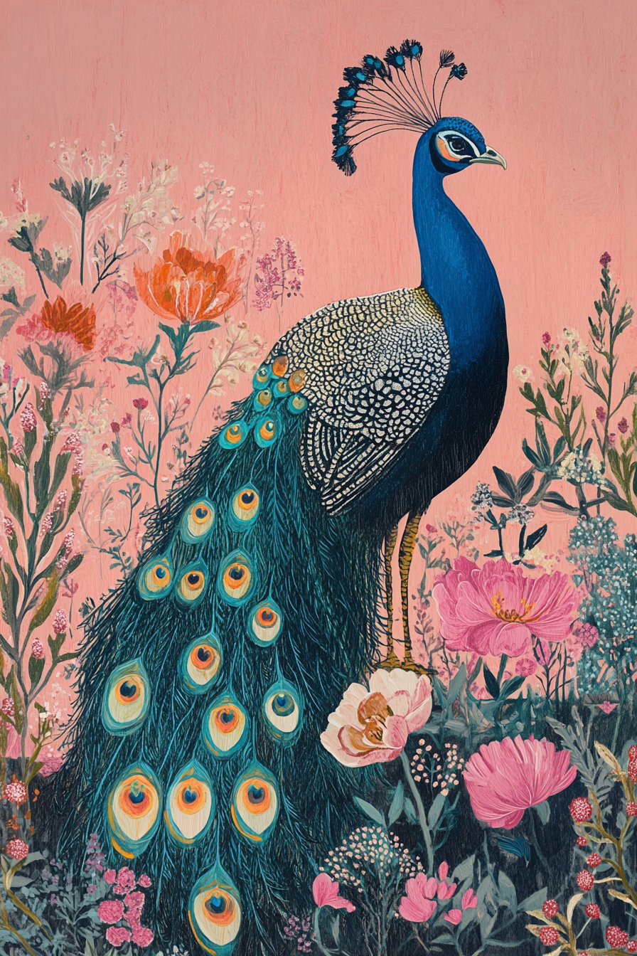 Pink Background Peacock Diamond Art Kit