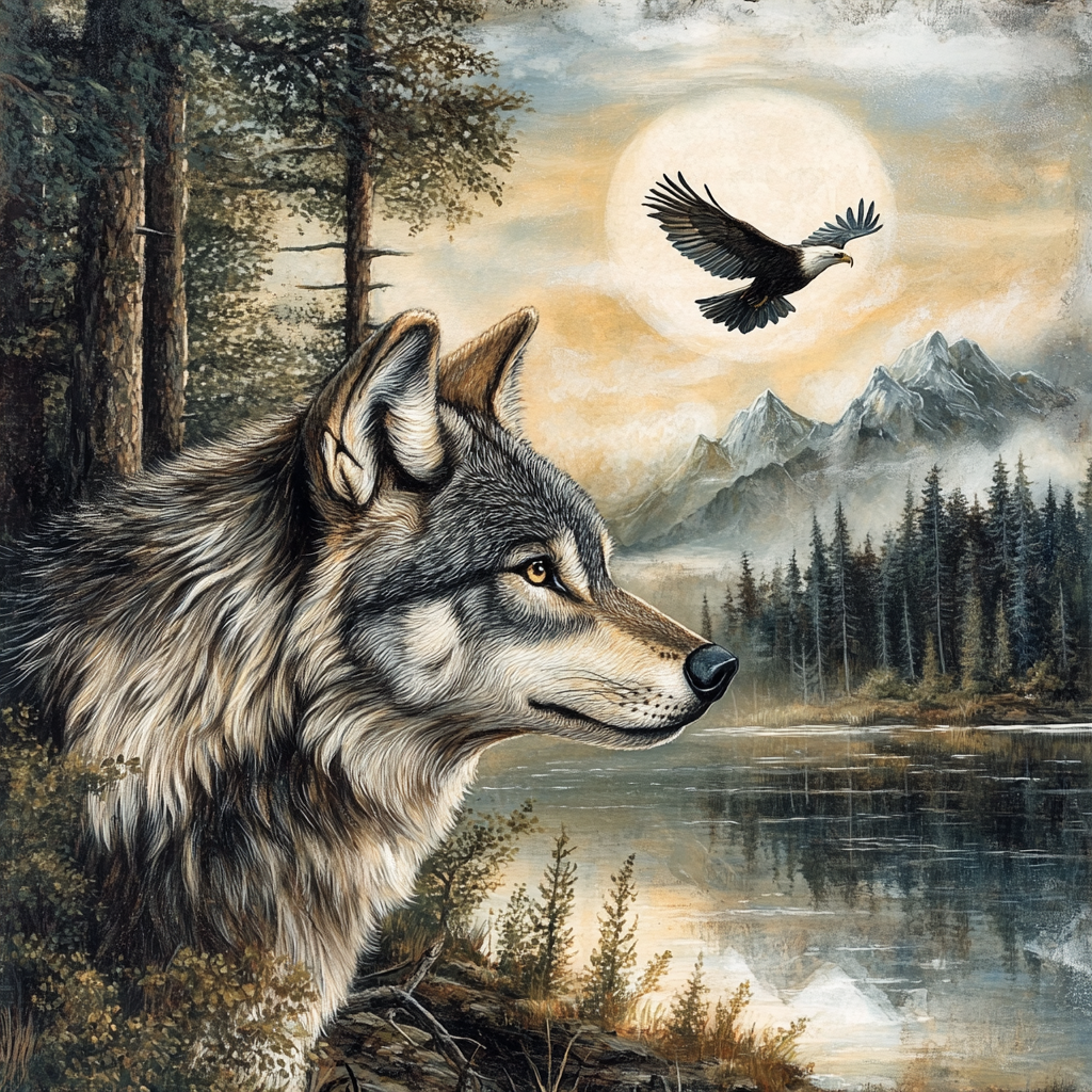 Forest Wolf And Eagle Diamond Art Kit