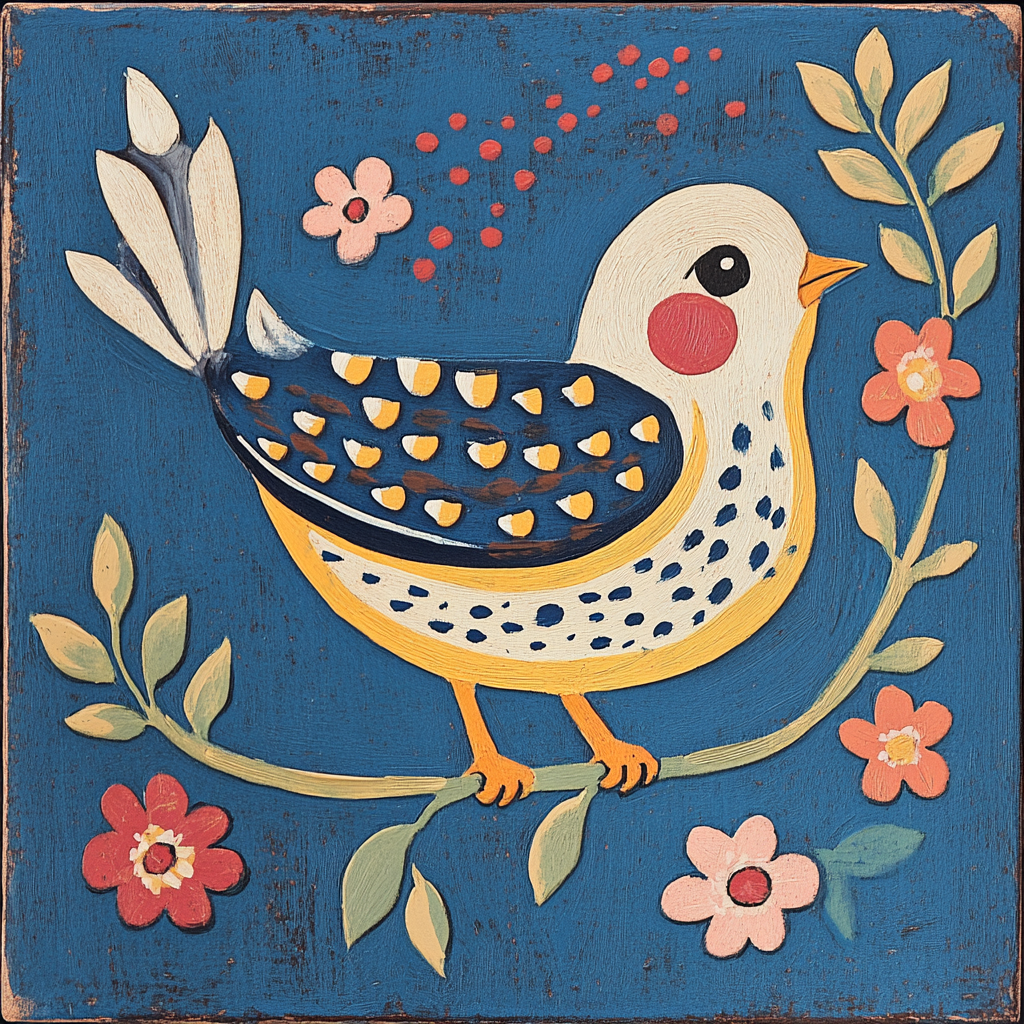 White Bird Folk Art Diamond Art Kit
