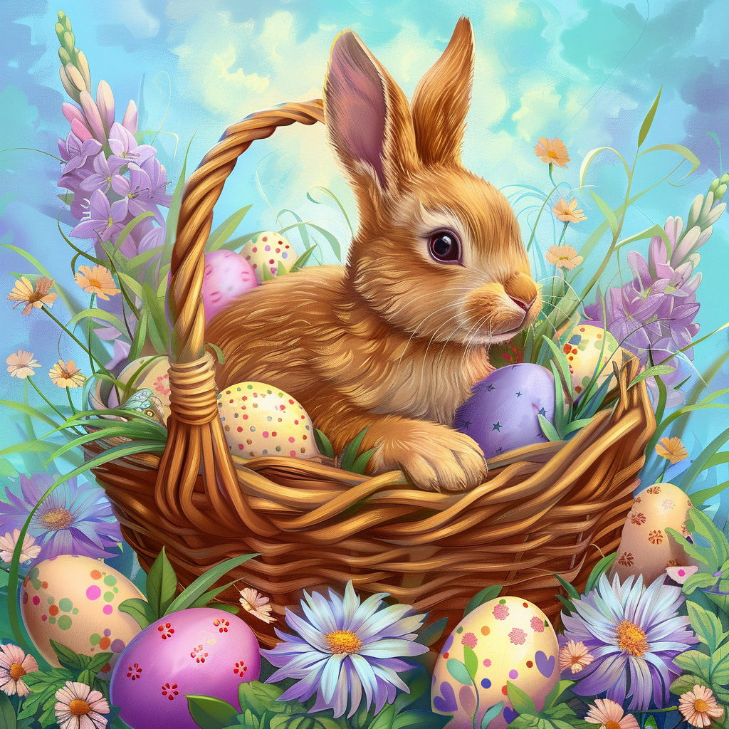 Bunny Easter Basket In The Flowers Diamond Art Kit