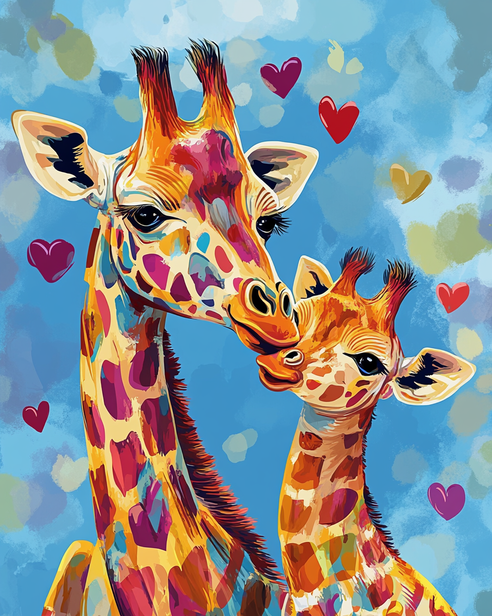 Hearts And Abstract Giraffes Diamond Art Kit