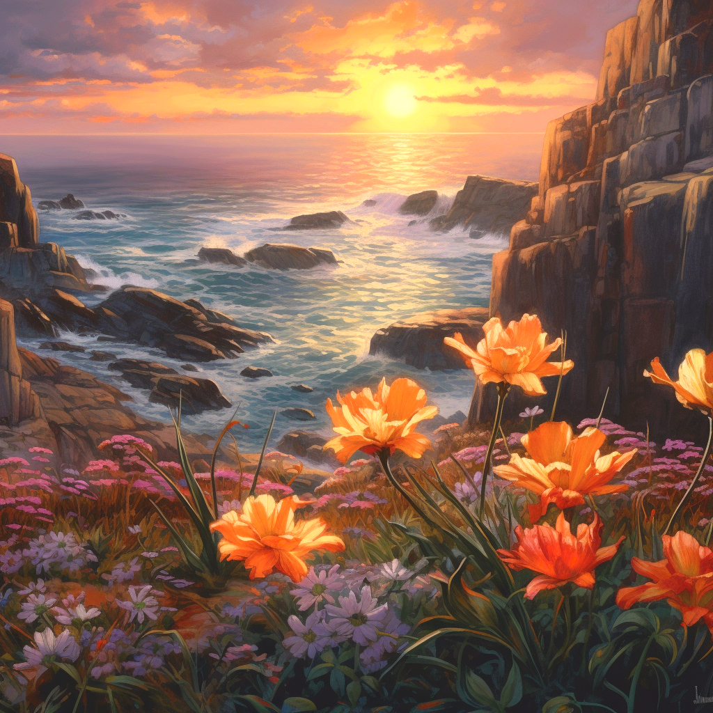 Ocean Cliff Flowers Diamond Art Kit