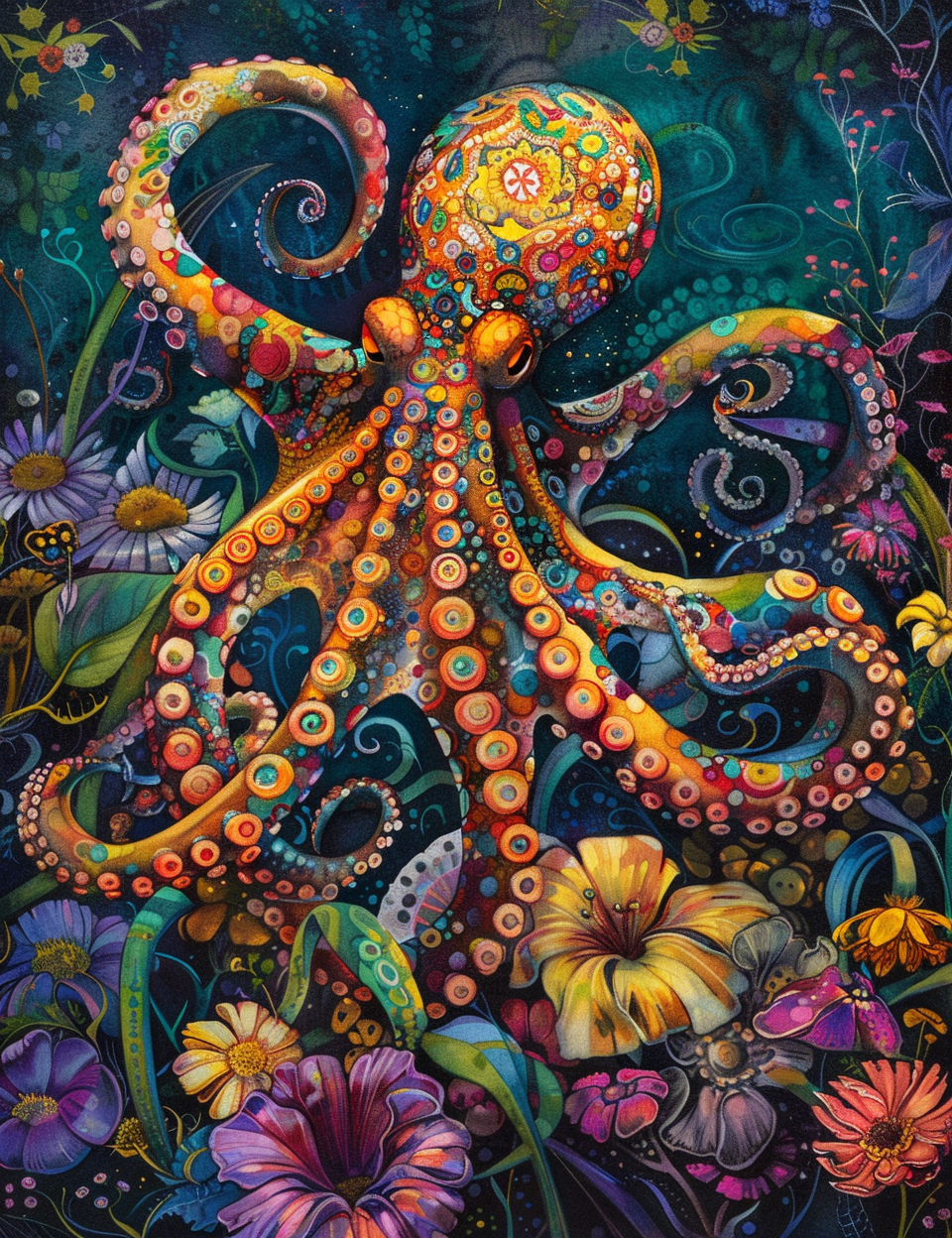 Colorful Abstract Yellow Octopus Diamond Art Kit