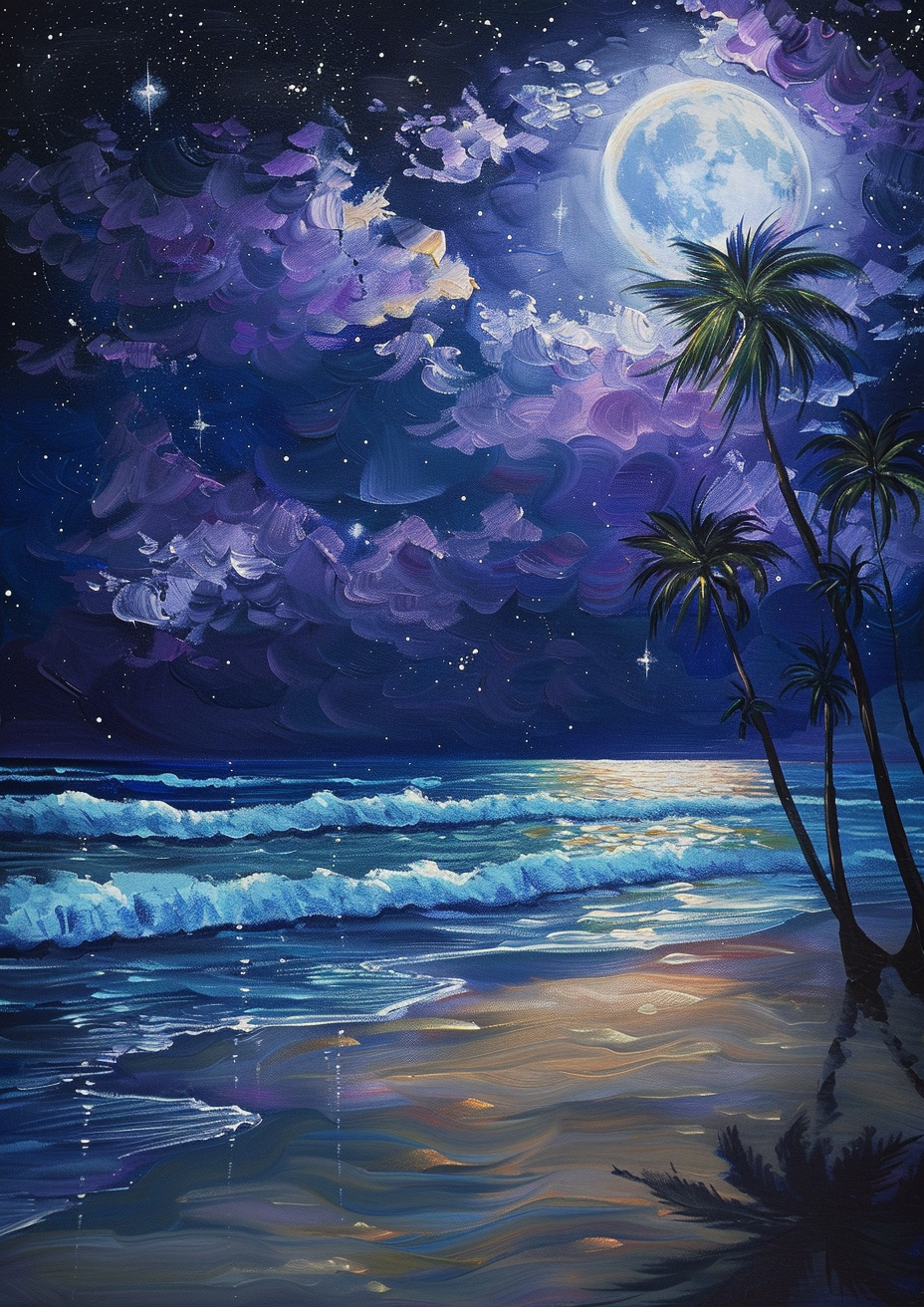Moon And Star Night Beach Diamond Art Kit