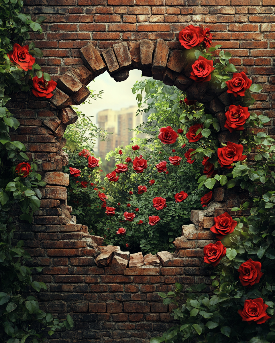 Cracked Wall Red Roses Diamond Art Kit