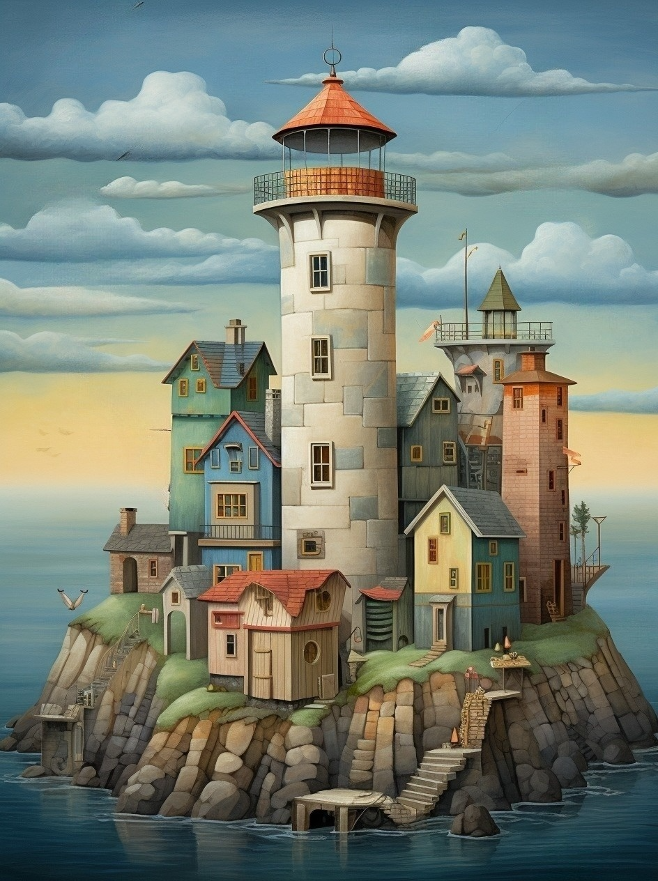 Island Lighthouse And Village Diamond Art Kit
