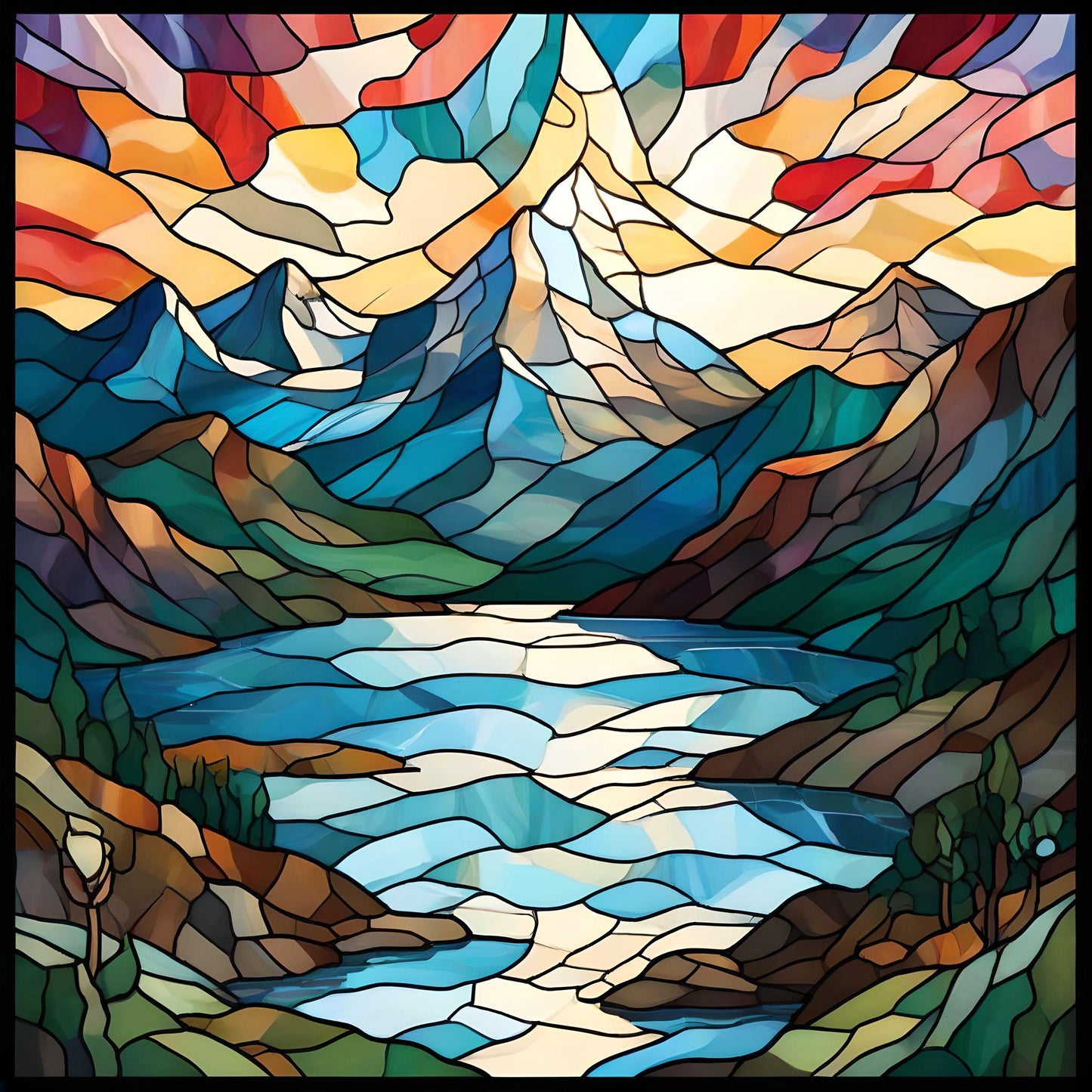 Abstract Mountain And Lake Diamond Art Kit