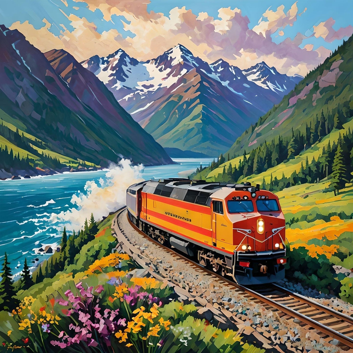 Mountain Water Train Diamond Art Kit
