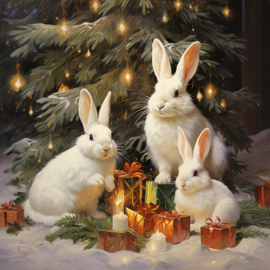 Three White Rabbit Christmas Diamond Art Kit