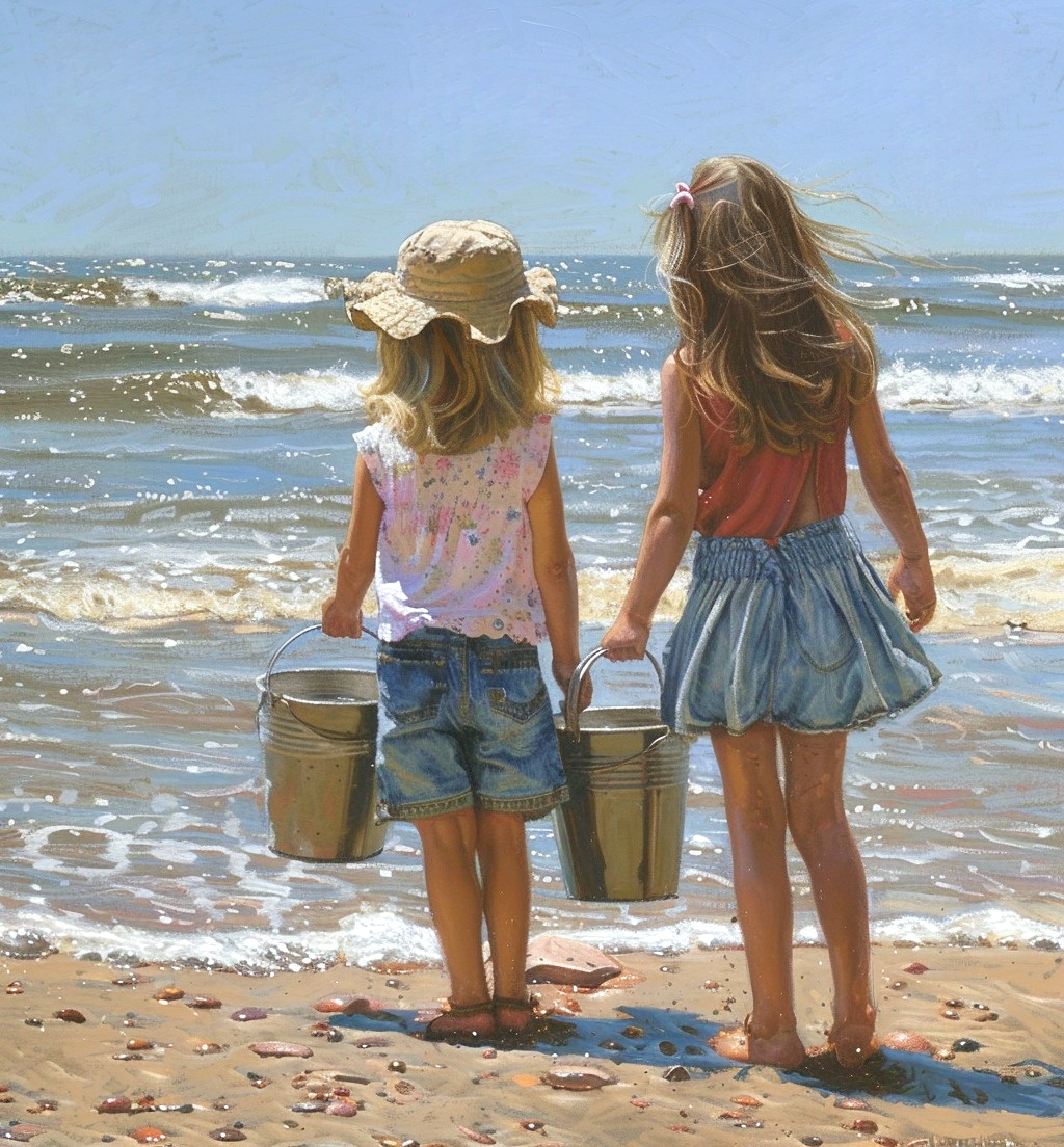 Sisters And Metal Beach Buckets Diamond Art Kit