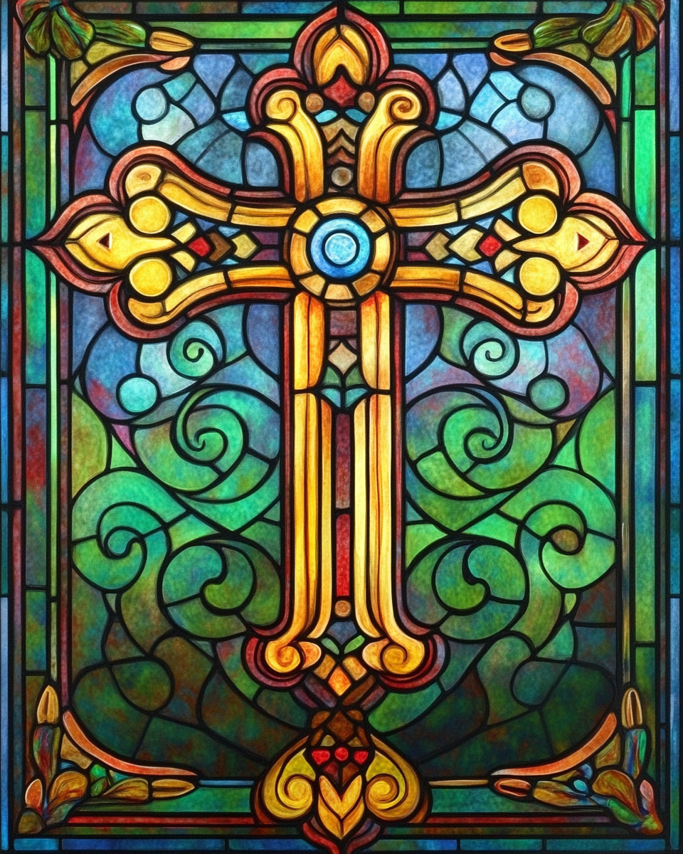 Blue Center Golden Cross Abstract Diamond Art Kit