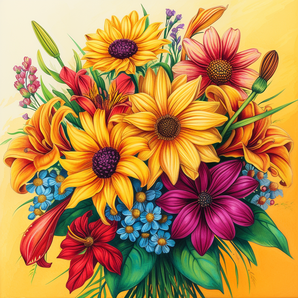 Five Yellow Flower Bouquet Diamond Art Kit